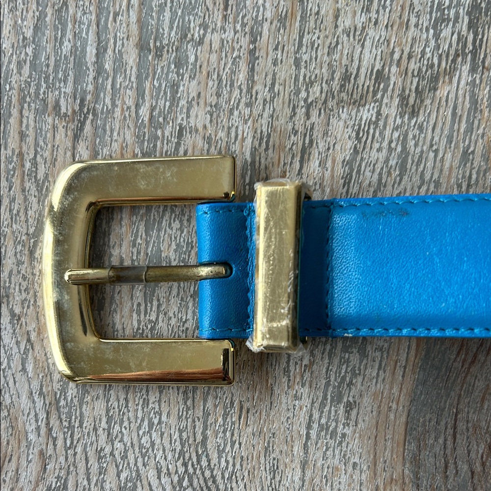 Lord & Taylor Blue Belt with Gold Buckle Vintage New wrapper on buckle